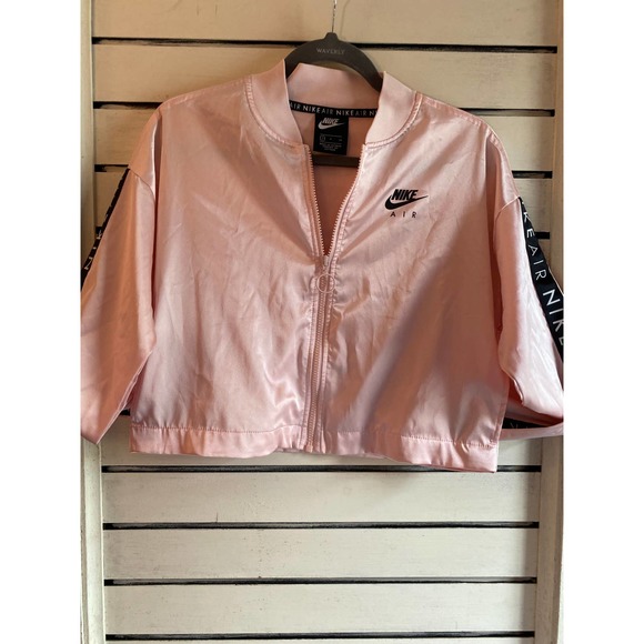 Nike woman’s crop jacket small pink air track satin crop NikeAir sleeve pockets - Picture 7 of 10